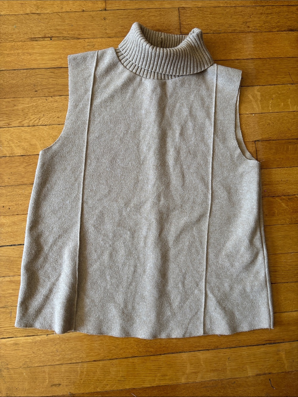 Zara Sleeveless Turtleneck Knit Top in Beige